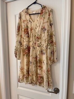 LC Lauren Conrad Cream Floral Midi Dress